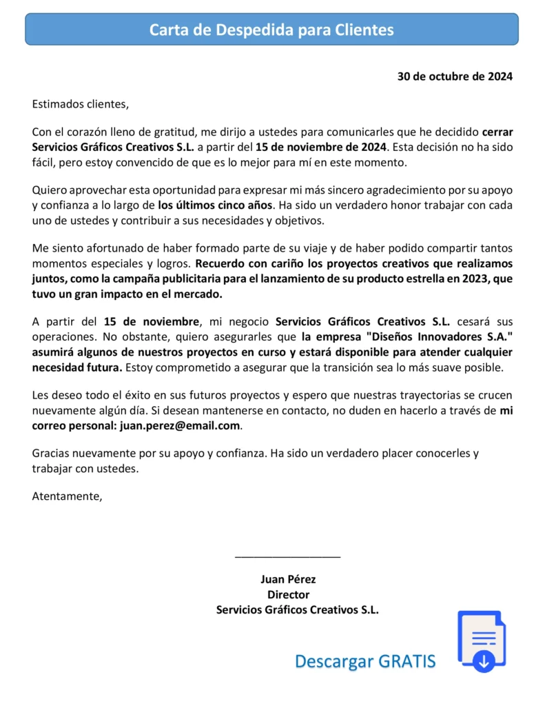 Modelo de Carta de Despedida para Clientes modelo de Carta de Despedida para Clientes