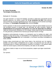 Cartas de Despedida: Guía Definitiva para Comunicar con Profesionalismo y Elegancia 19 ejemplo de Carta de Despedida por jubilación