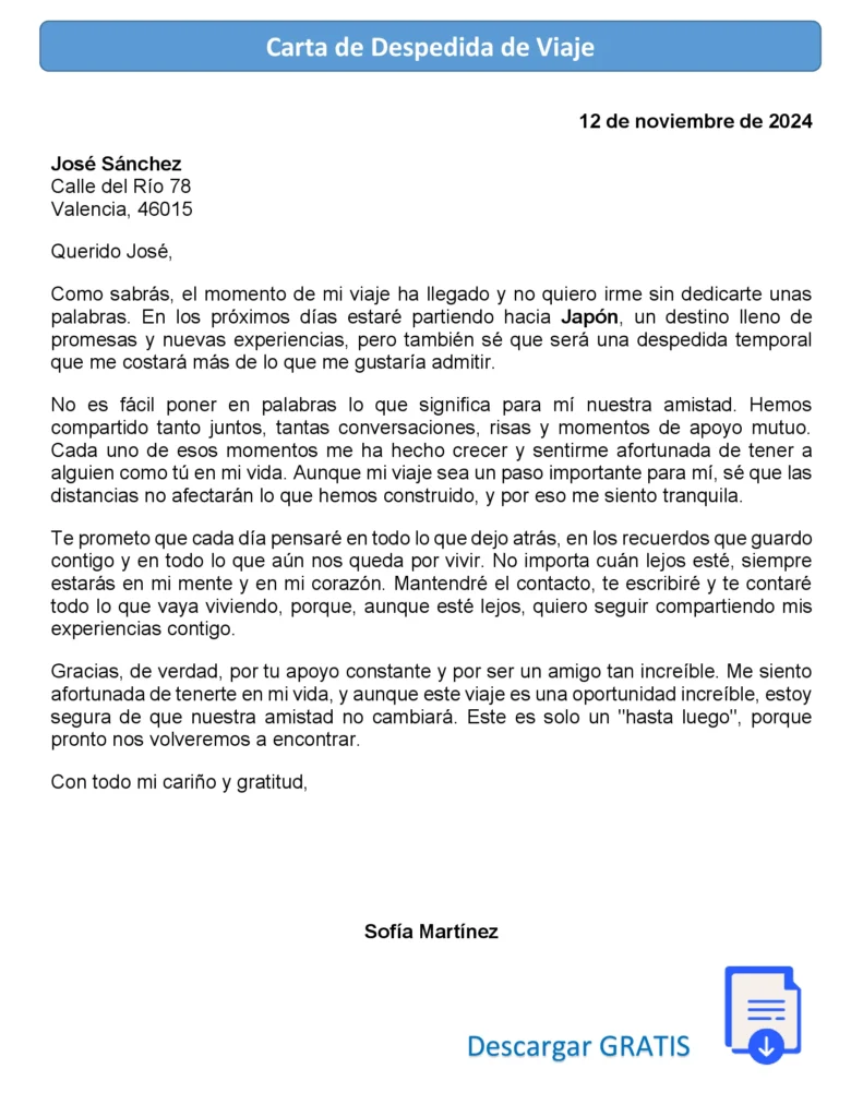 Modelo de Carta de Despedida de Viaje Modelo de Carta de Despedida de Viaje